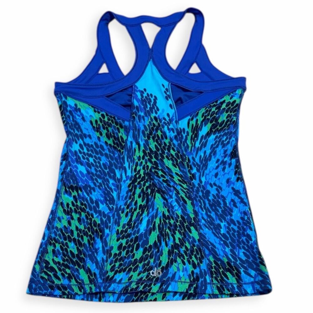 ALO Women’s Blue Green Animal Print Racerback Athletic Tank Top Size Medium - Picture 3 of 6